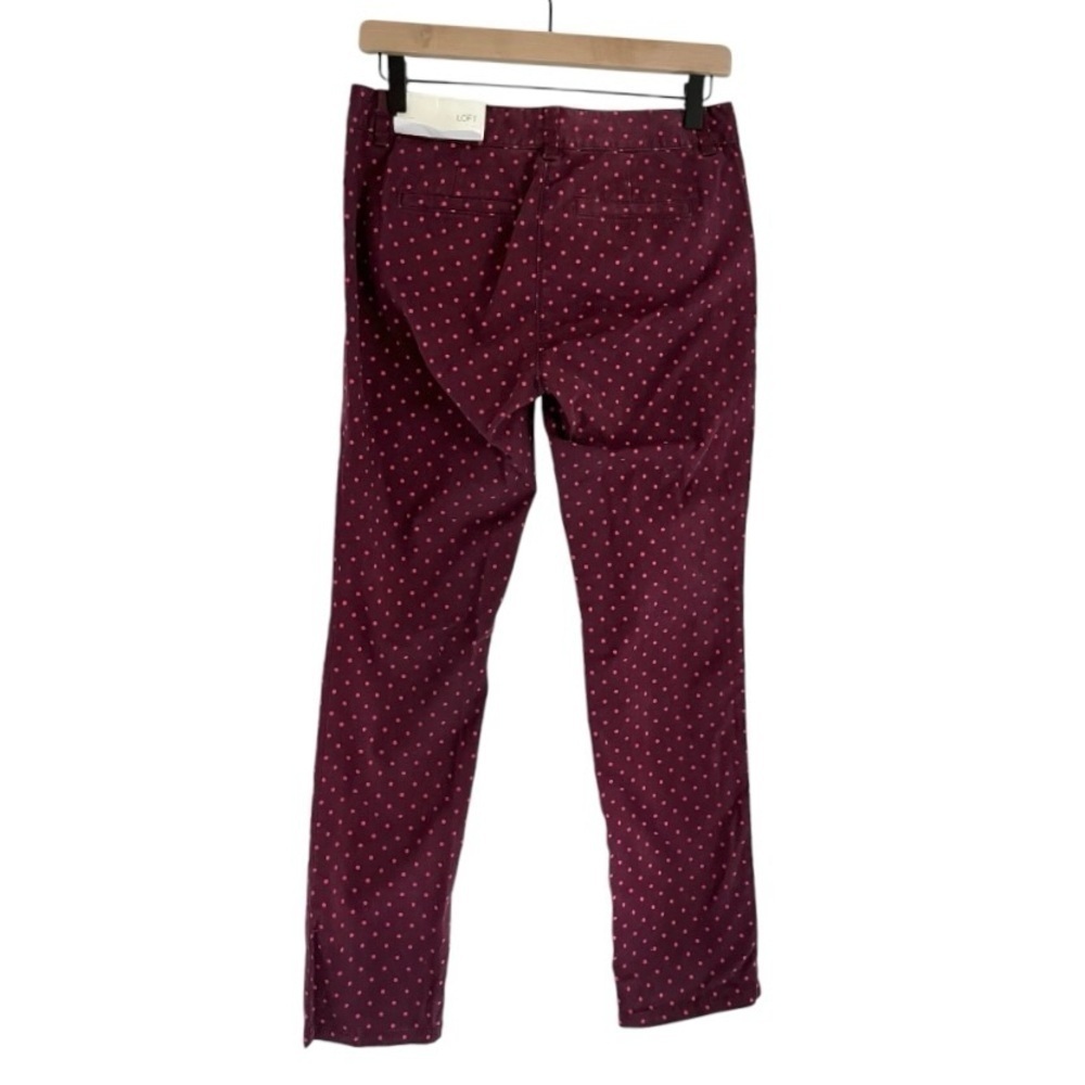 NWT Ann Taylor Loft Marisa Straight Leg Polka Dot Pants Pink Burgundy 2 Petite - Picture 2 of 8